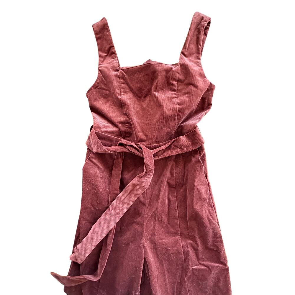 NEW Farrow burnt Orange Corduroy wide-Leg Overalls medium tie waist zip up back - Picture 2 of 7